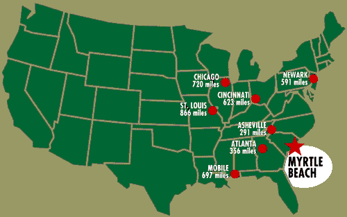 Distance to Myrtle Beach, South Carolina from other US cities.